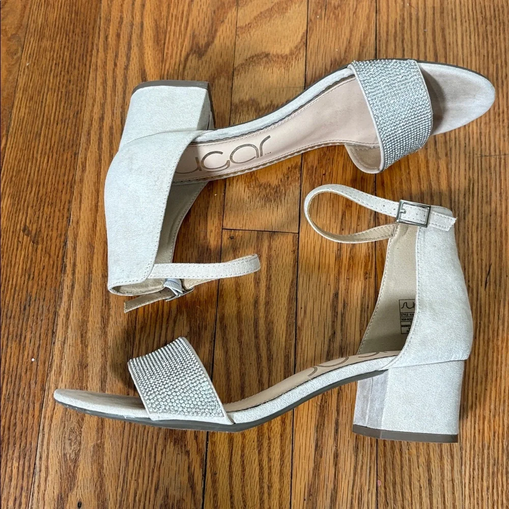 Sugar Machelene dressy block heel sandal rhinestone beige‎ strap size 10